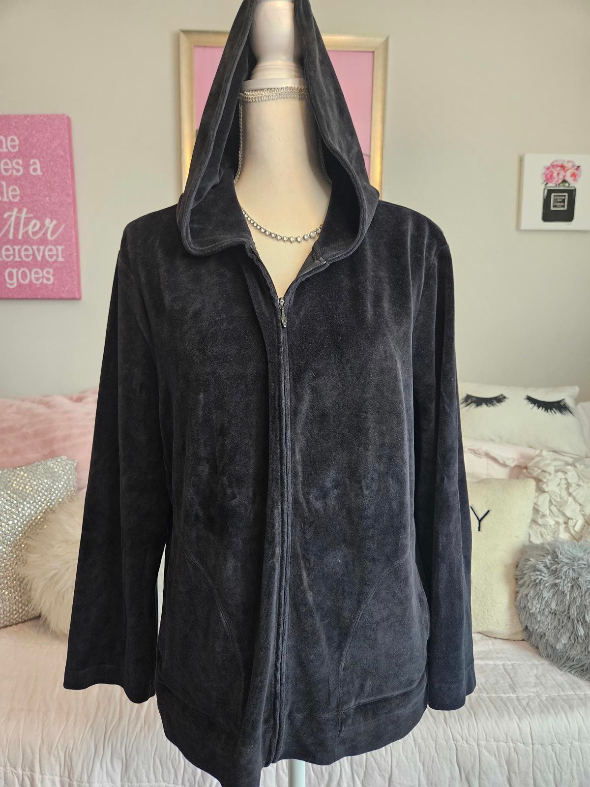 Doncaster Black Velvet Cozy Hoodie Zip-Up Jacket