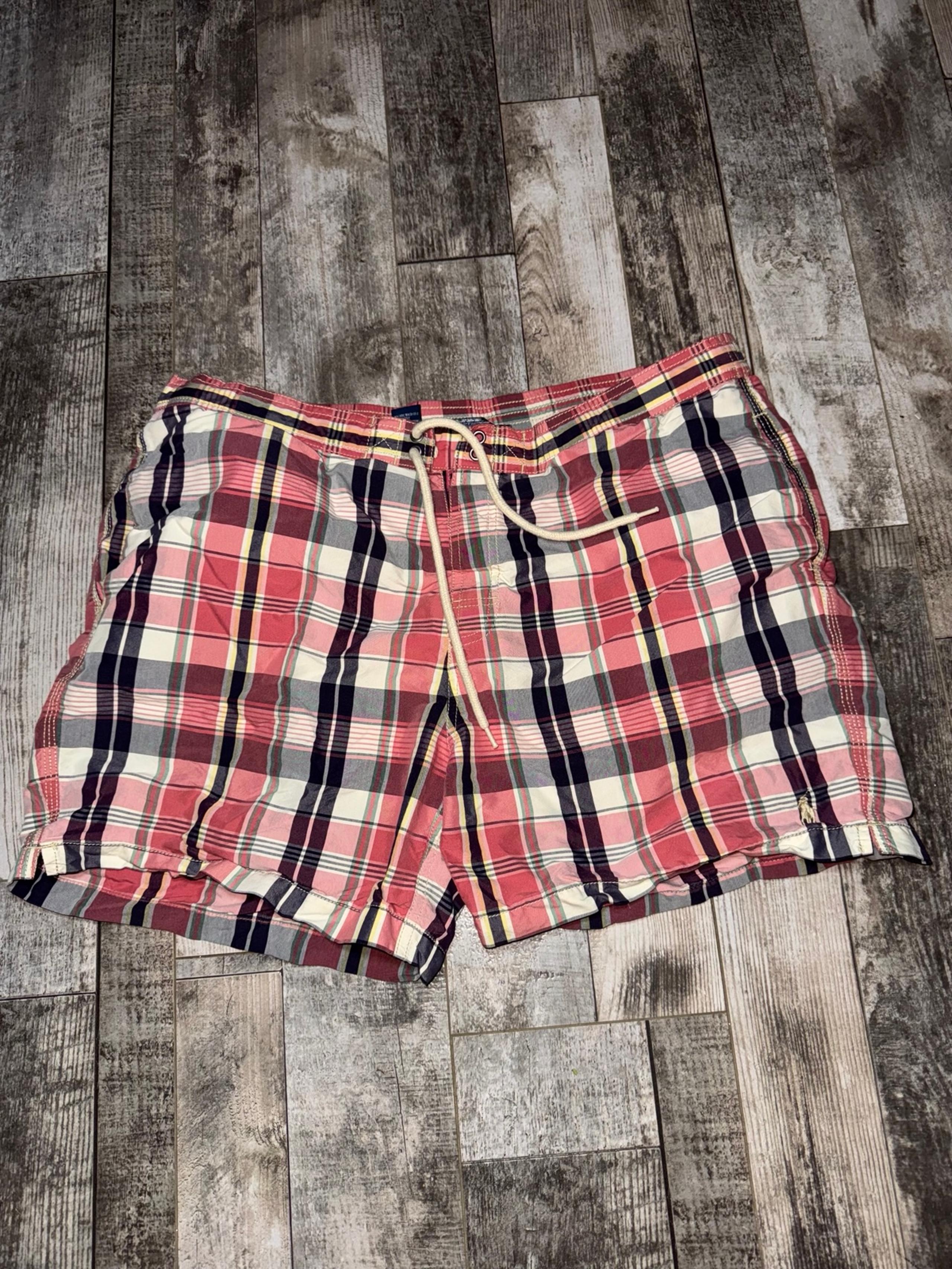 Polo Ralph Lauren Swim Trunks Mens XXL Pink Blue Plaid Elastic Waist