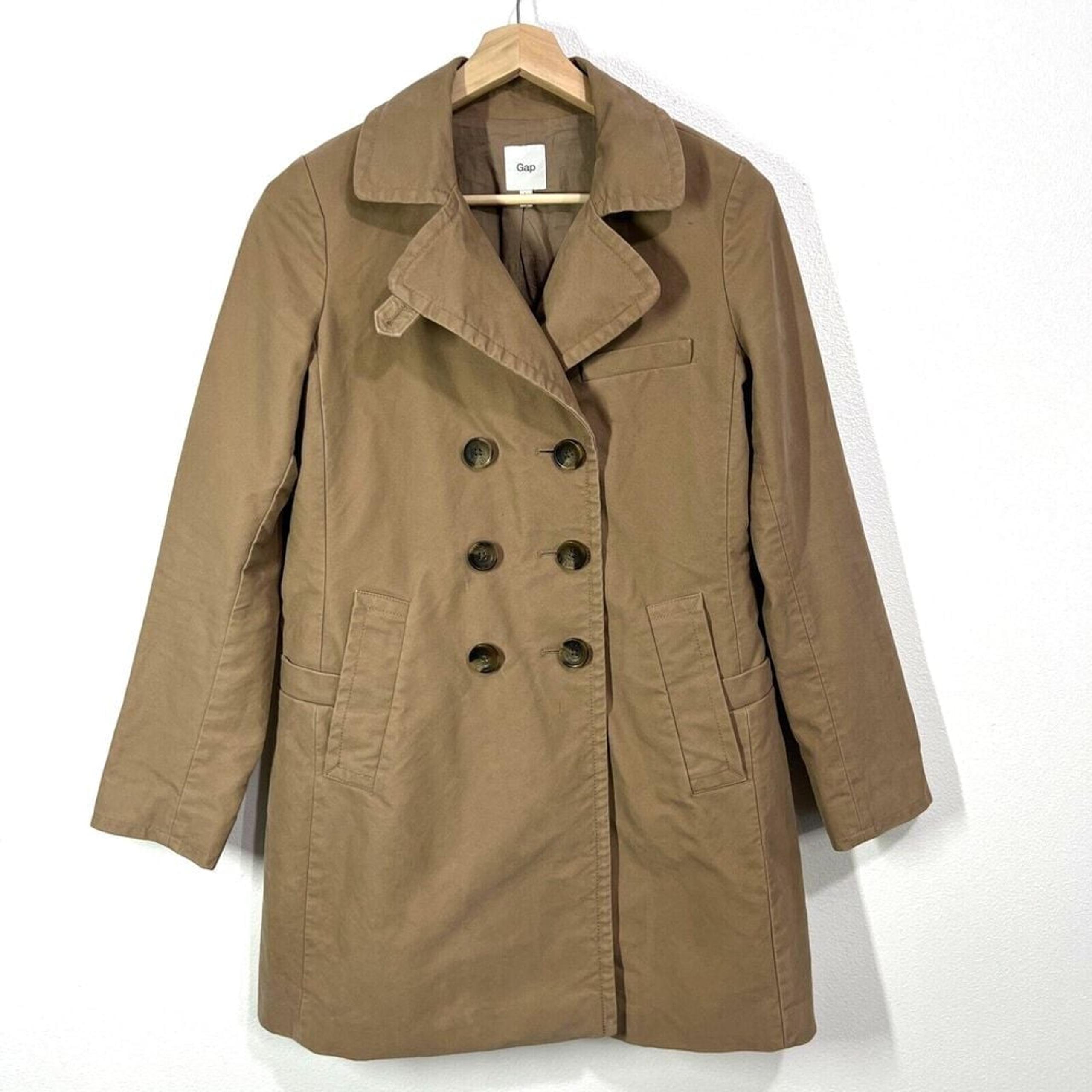 GAP Double Breasted Lined Parka Coat Womens Medium Beige Cotton Preppy Classic