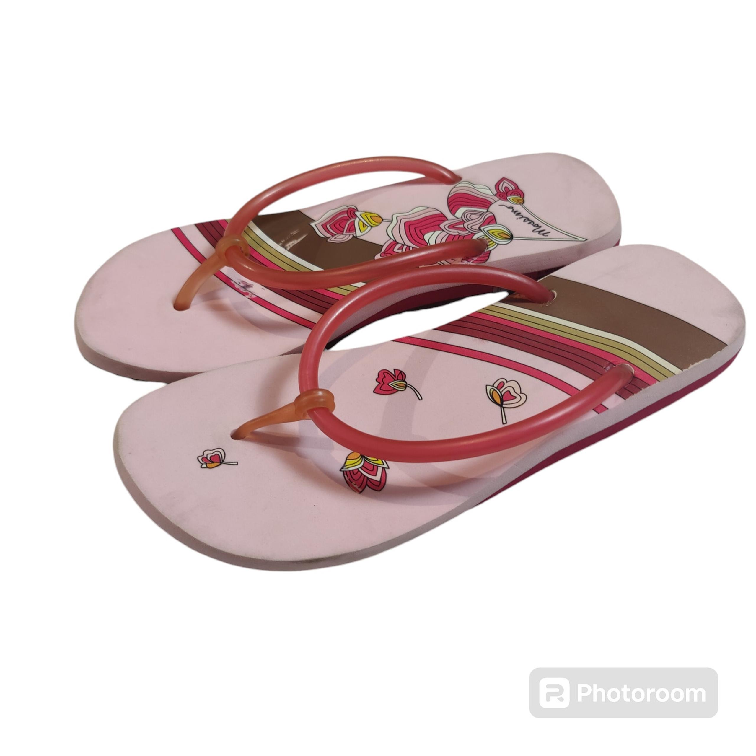 Vintage Y2K Sz 9 Mossimo Pink Tropical Flip Flops Jelly Strap Coconut Girl