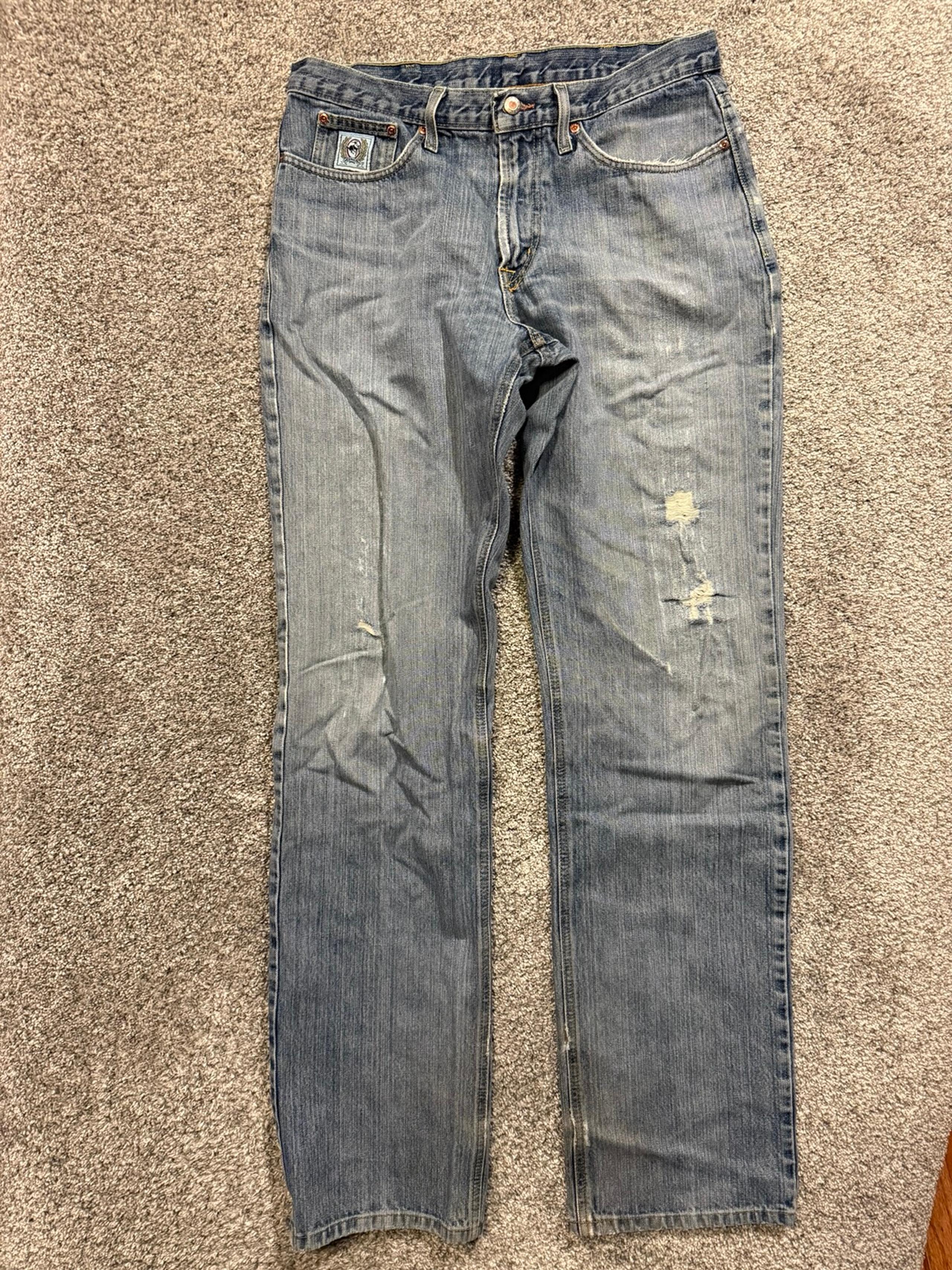 Cinch Jeans Mens 34x38 Blue Regular Straight Western Grunge Light Wash Denim *