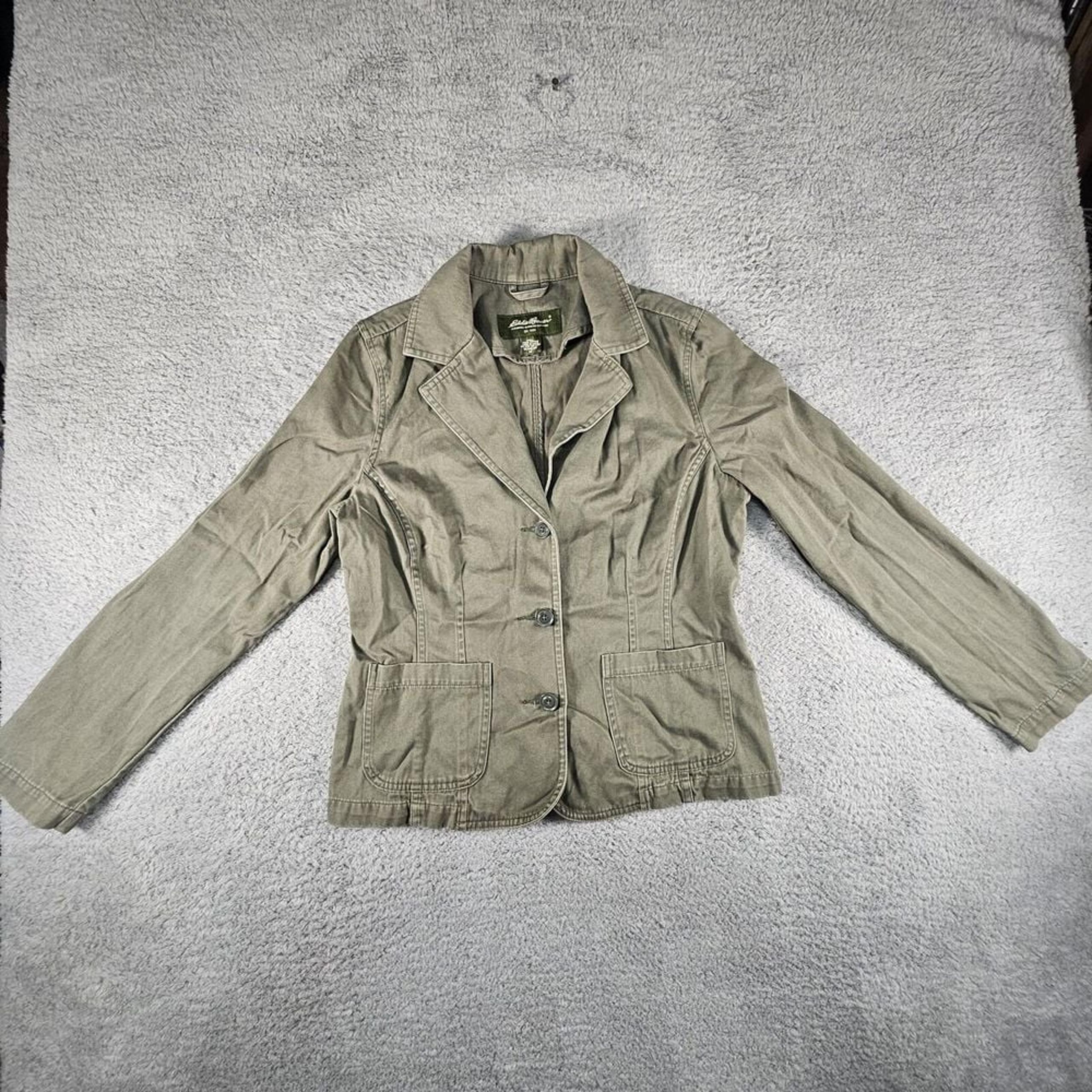 Eddie Bauer Jacket Womens Medium Green Blazer Outdoors Preppy Canvas Military
