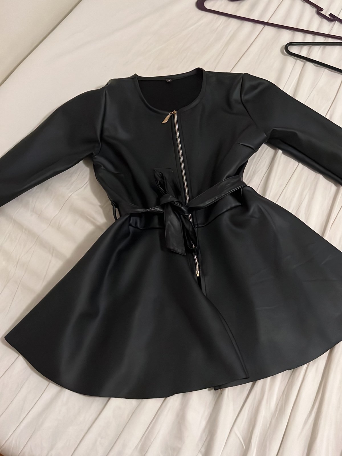 Leather zip up jacket with belt