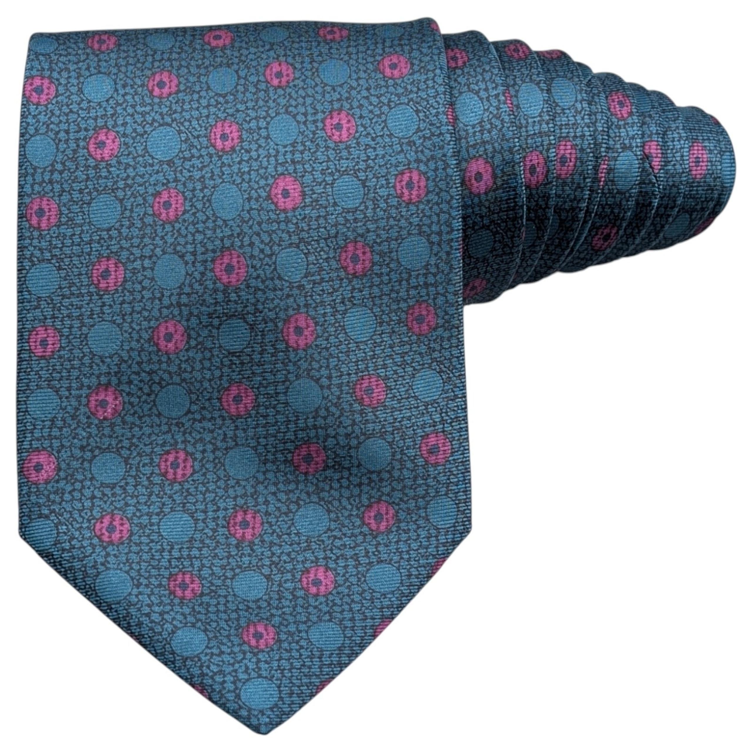 Valentino Cravatte Tie Mens Silk Italy Neat Dots Circles Blue Purple 56.5"x3.25