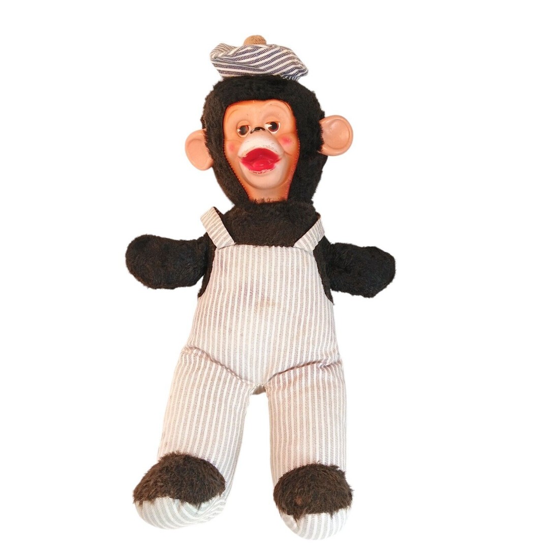Vintage Rubber Face Plush Monkey Chimp Mr Bim Toy 17 Striped Pants GUND RUSHTON