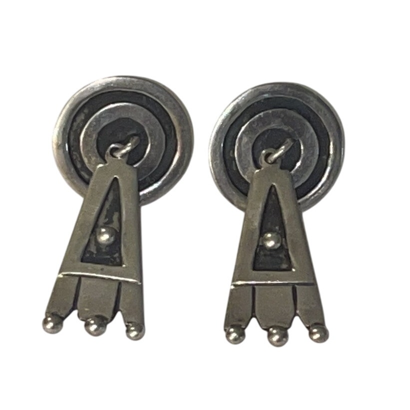 Vintage Mexico Sterling Silver Southwestern Geometric Style Screw-back closures