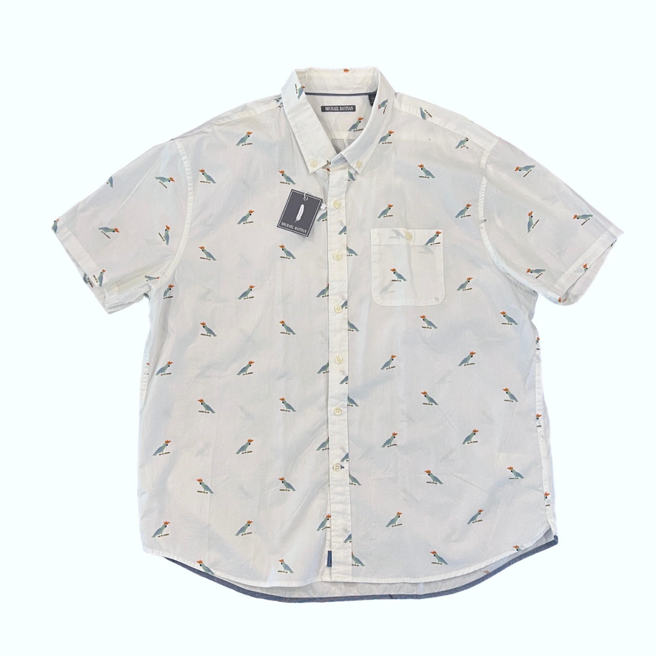 NWT Michael Bastian Men's White W/Parrot Print Short Sleeve Button Shirt - XXL