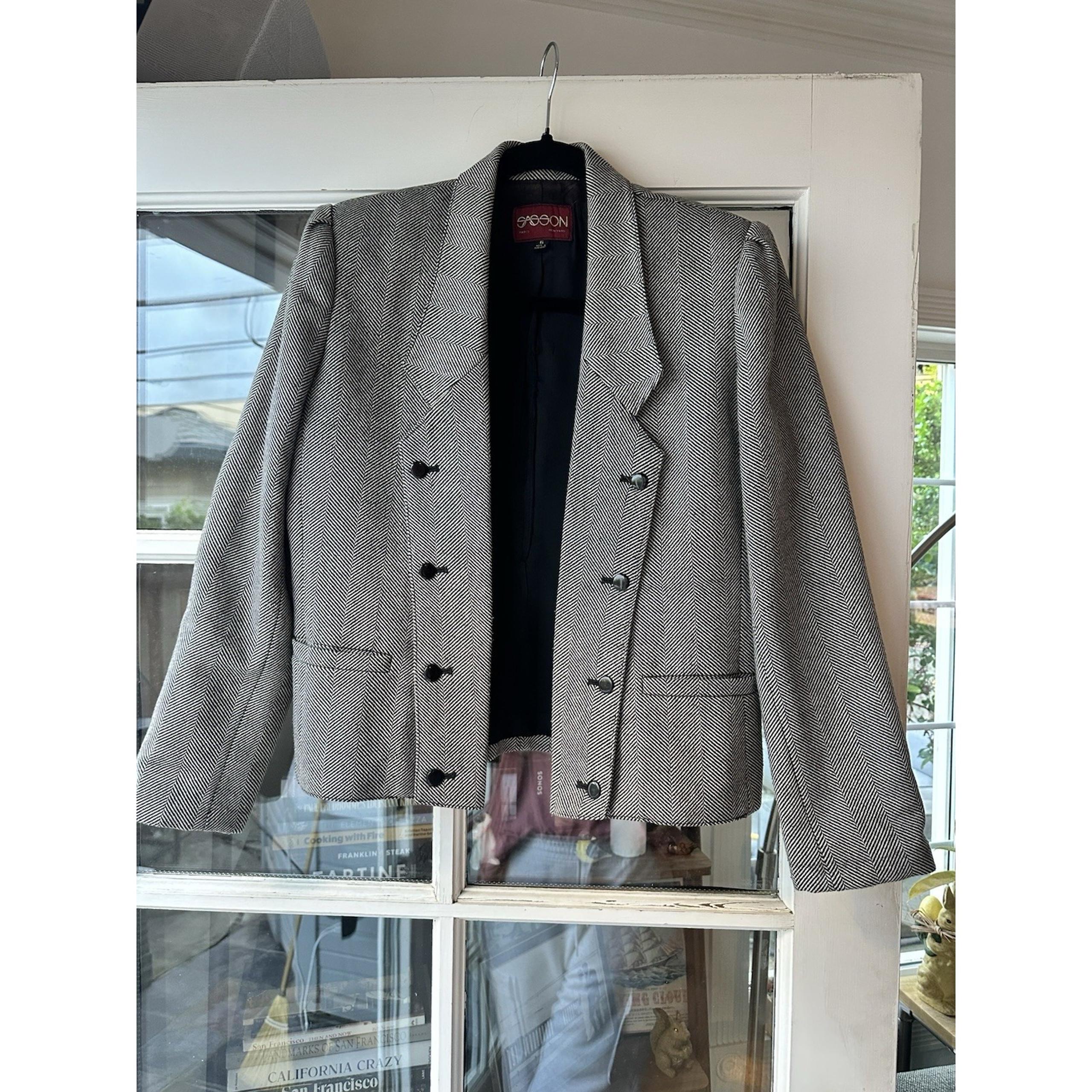 Sasson Vintage 80's Open Front Buttoned Tweed Blazer Size 6