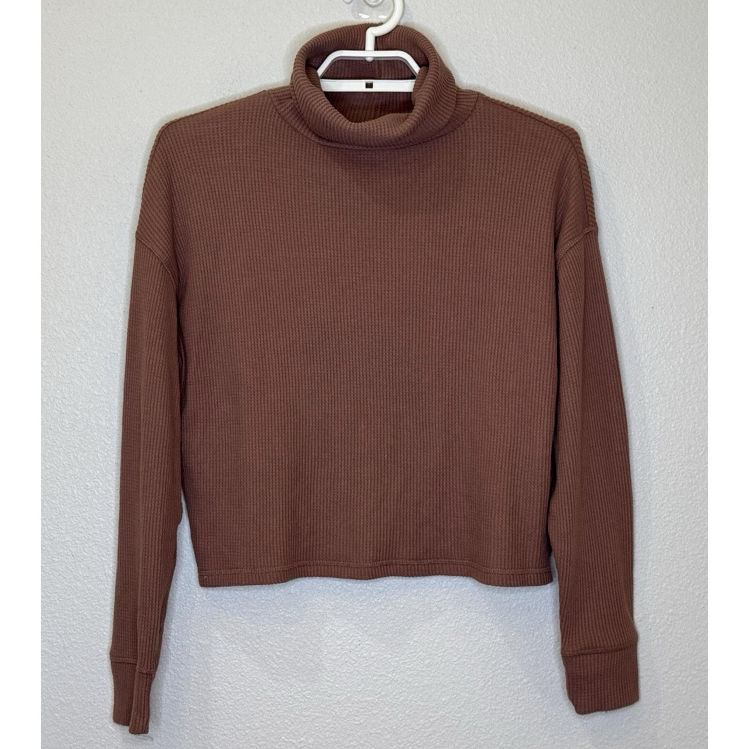 Abercrombie & Fitch Waffle Weave Turtleneck Top Womens Sz XS Brown Long Sleeve