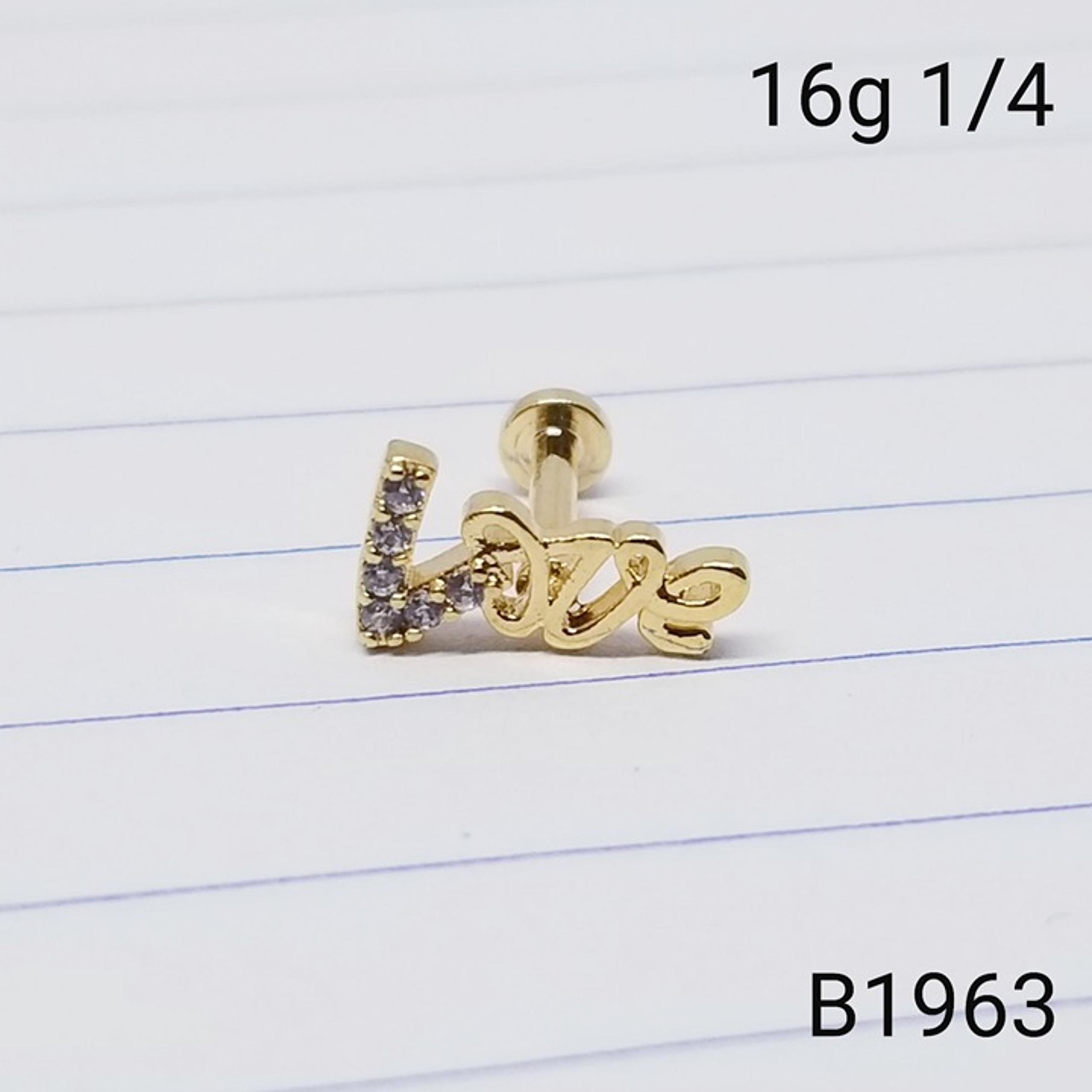 16g Gold LOVE CZ 1/4 Labret Ring B1963 - Independent