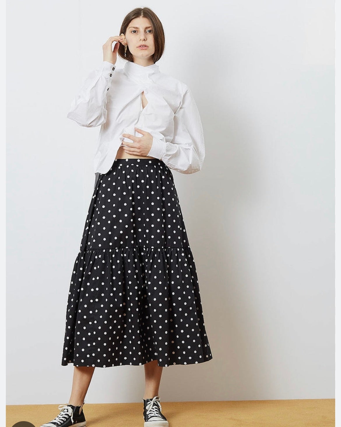 Staud New With Tags Black Polka Dot MIDI Orchid Skirt