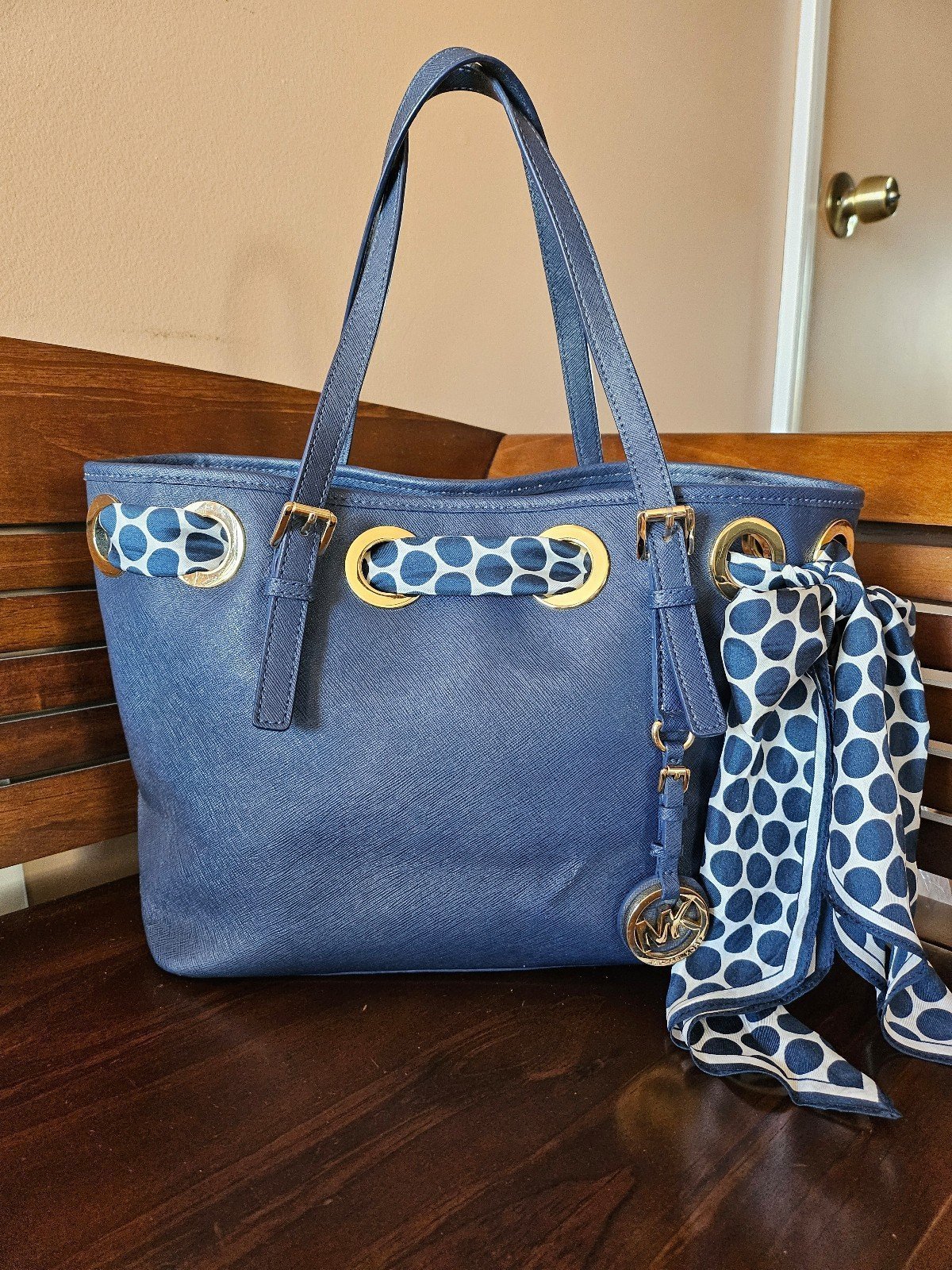 Michael kors Saffiano Leather Scarf Detail Shoulder Bag!