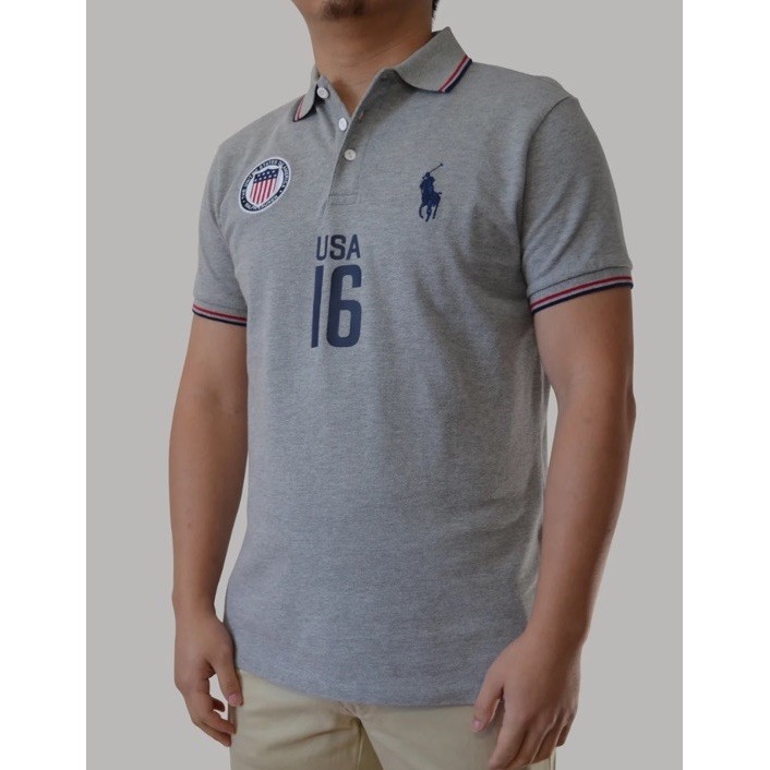 Polo Ralph Lauren Men's 3XLT USA Gray Large Hit Embroidered Olympic Country Polo