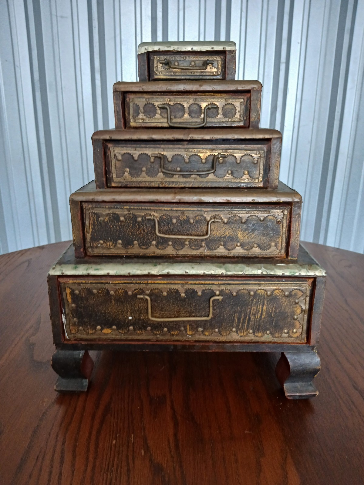 Antique handmade five tier jewlery box (rare)