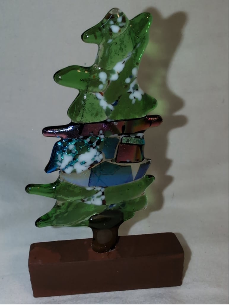 Fused Glass Dichroic Tree with Stand