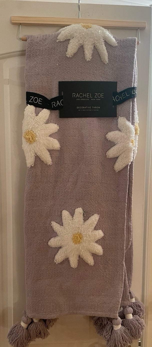 Adorable Rachel Zoe Purple with White Tufted Daisy Throw