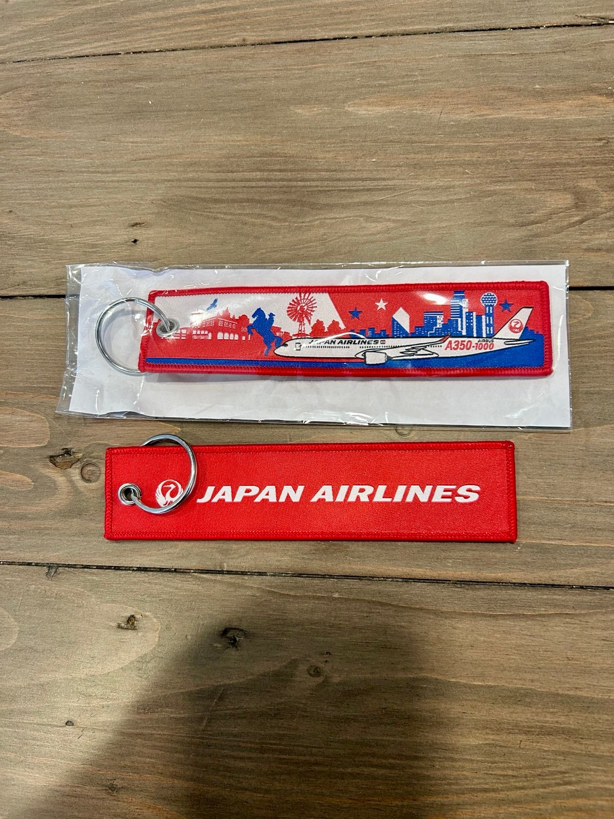 Japan Airlines bag tags (2) with airbus JAL 350-1000, 6” long with loop