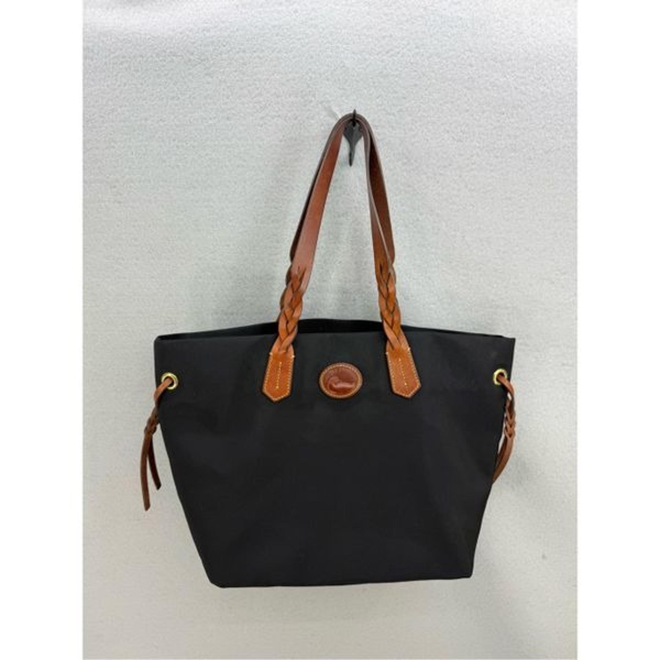 Dooney & Bourke Womens Black Brown Nylon Shopper Tote Purse Bag