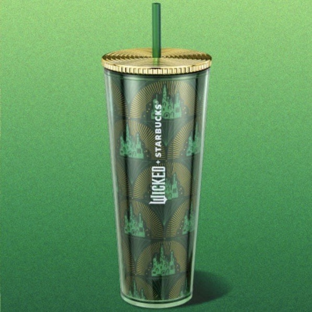 Wicked x Starbucks Emerald City Metallic Green Gold Cold 24oz Tumbler Cup NEW