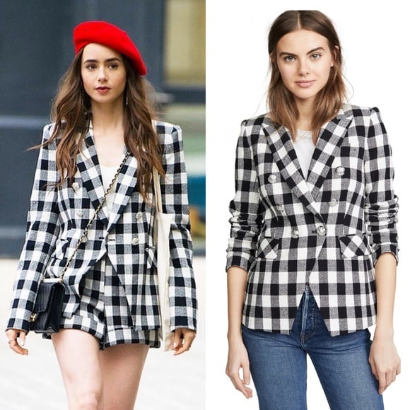 Veronica Beard Miller Dickey Checker Tweed Jacket Black and White Sz 0