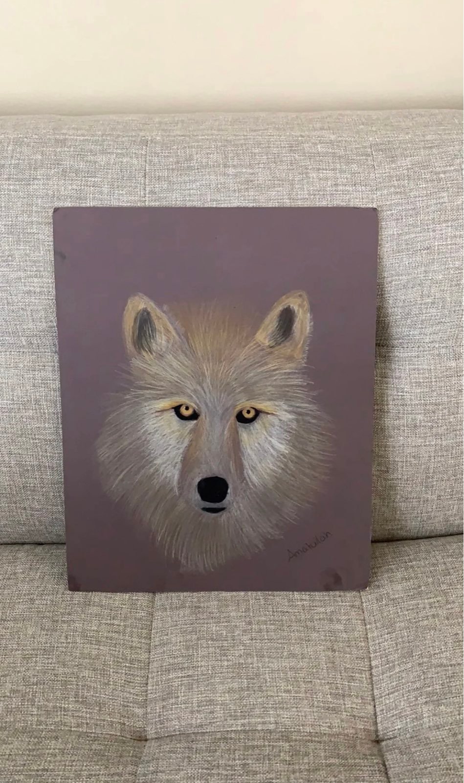 Beautiful Bright Drawing of a Wolf Signed Picked Up At A Thrift Store Canton, Mi