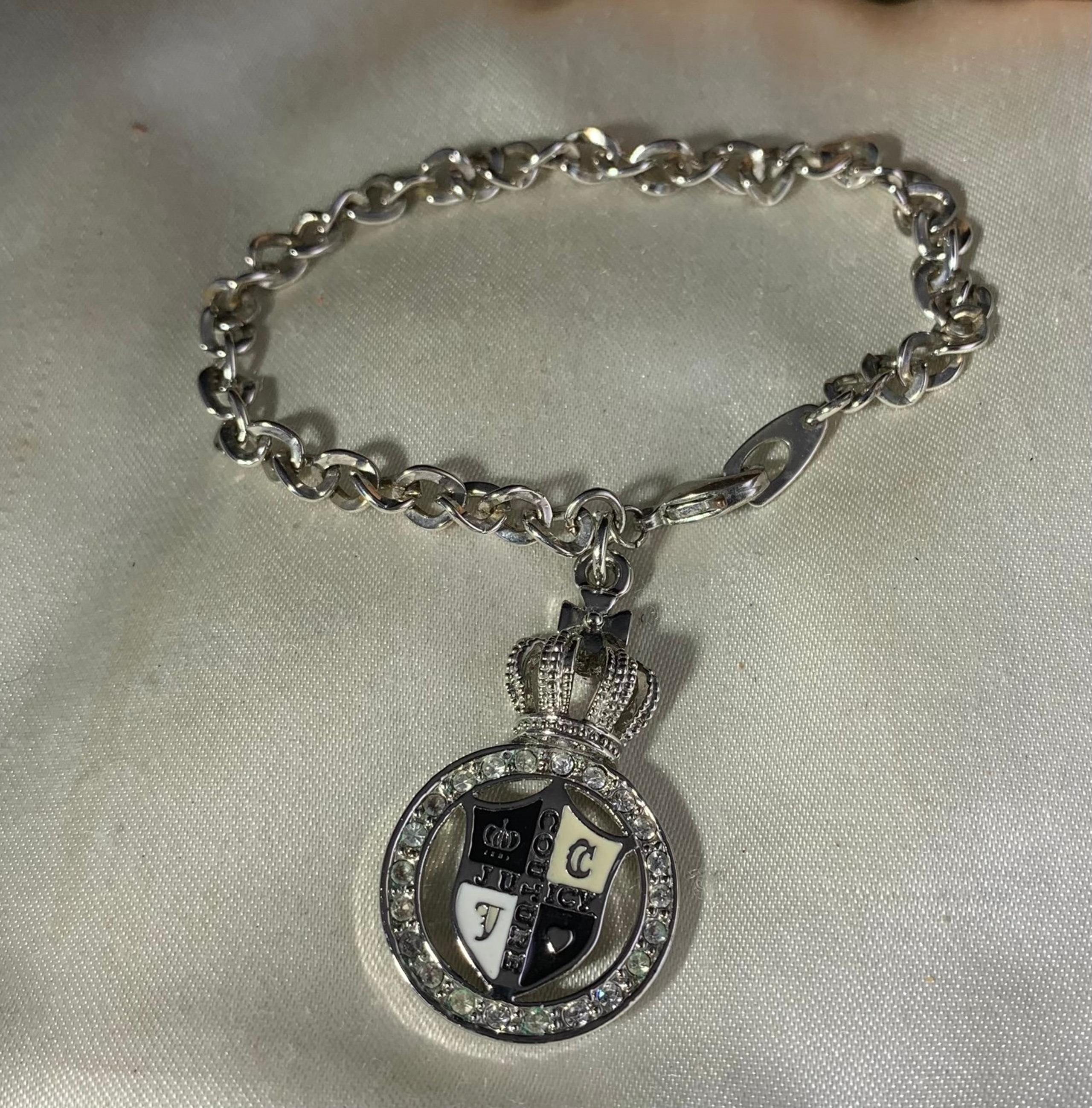 RARE JUICY COUTURE CROWN CREST RHINESTONE 7' CHARM BRACELET VINTAGE