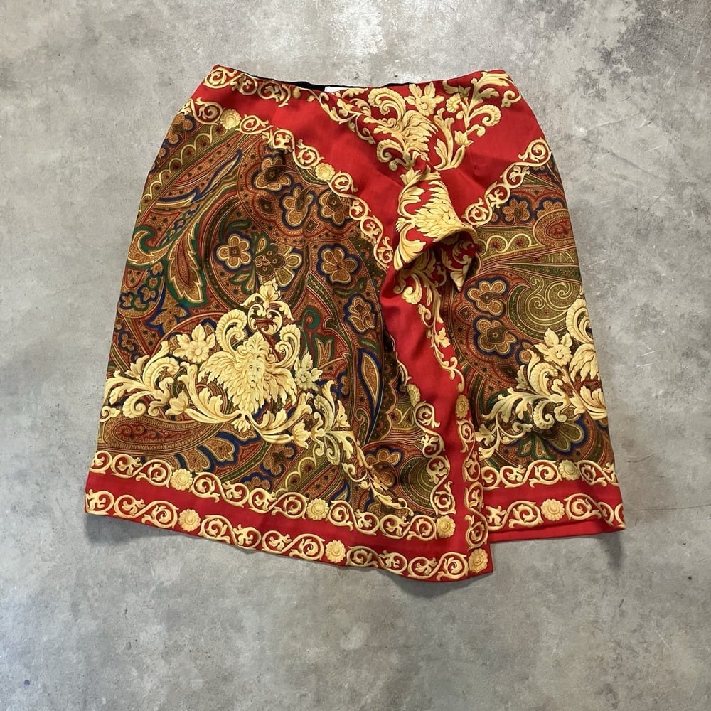 Albert Nipon Sportswear Skirt Womens Size Medium Virgin Wool Italy Paisley Red