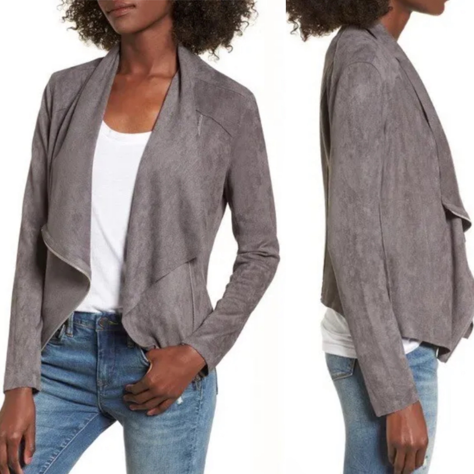 BLANKNYC Jacket Asymmetric Zipper Front Moto Drapey Cowl Neck Stretchy Gray S