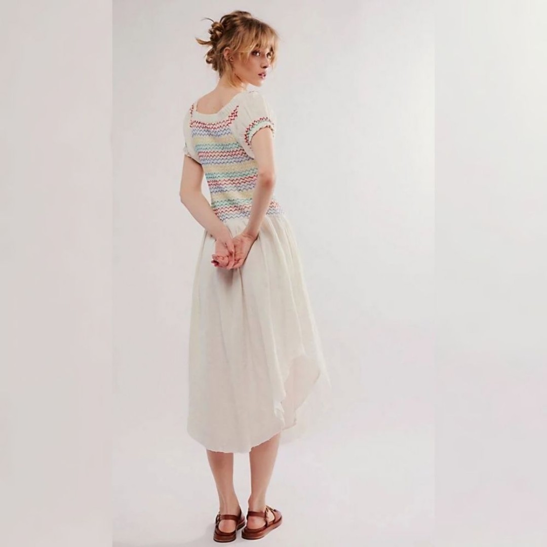 Free People Catch Me Midi Dress Ivory Combo Multicolored Stitching Size Large