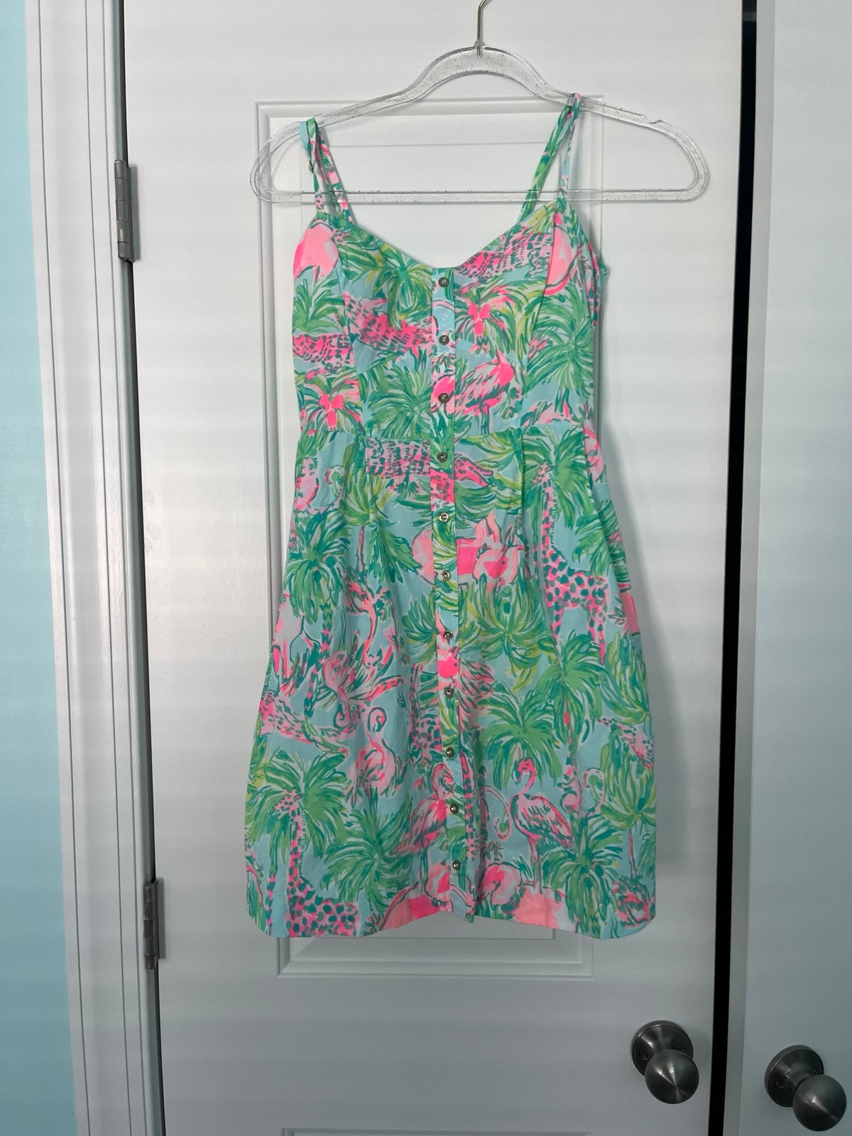 Lilly Pulitzer Easton Dress Seasalt Blue On Parade Size Pink Green Dress 2