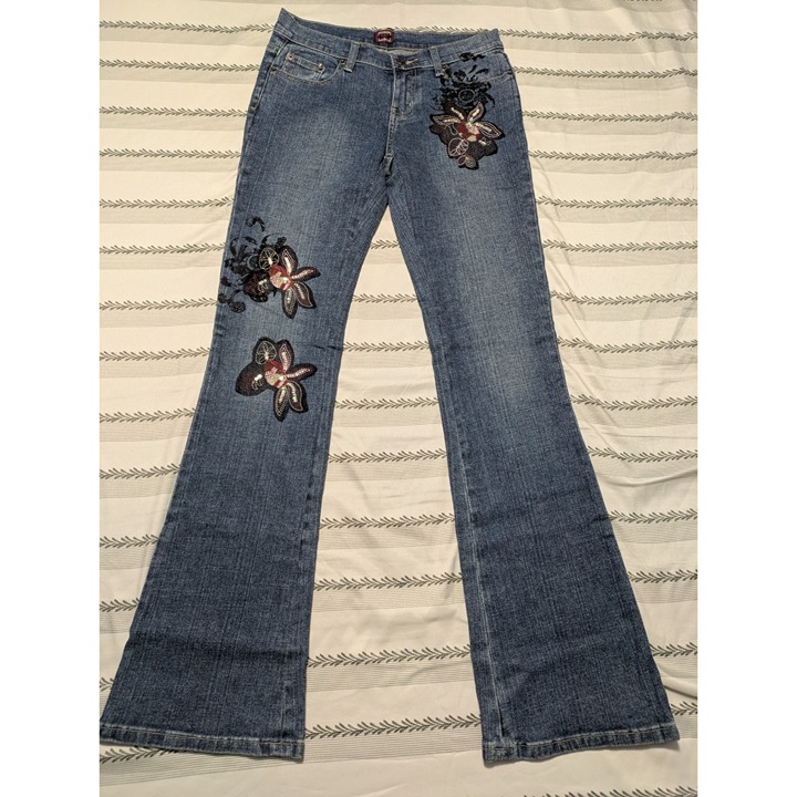 Guess Vintage Womens Denim Floral Embroidery Jeans Size 26