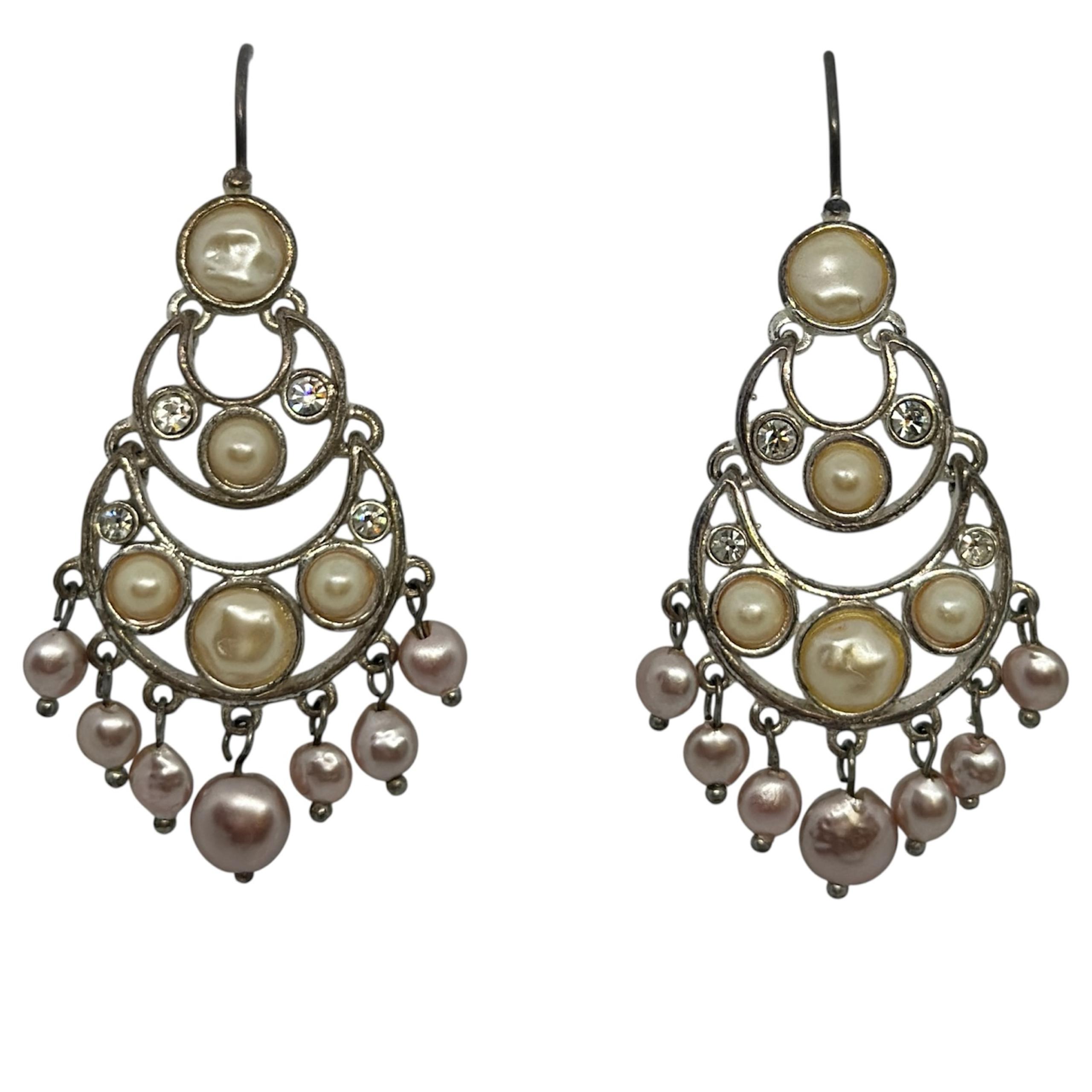 Lauren Conrad Silver Tone Pink Pearl Chandelier Earrings