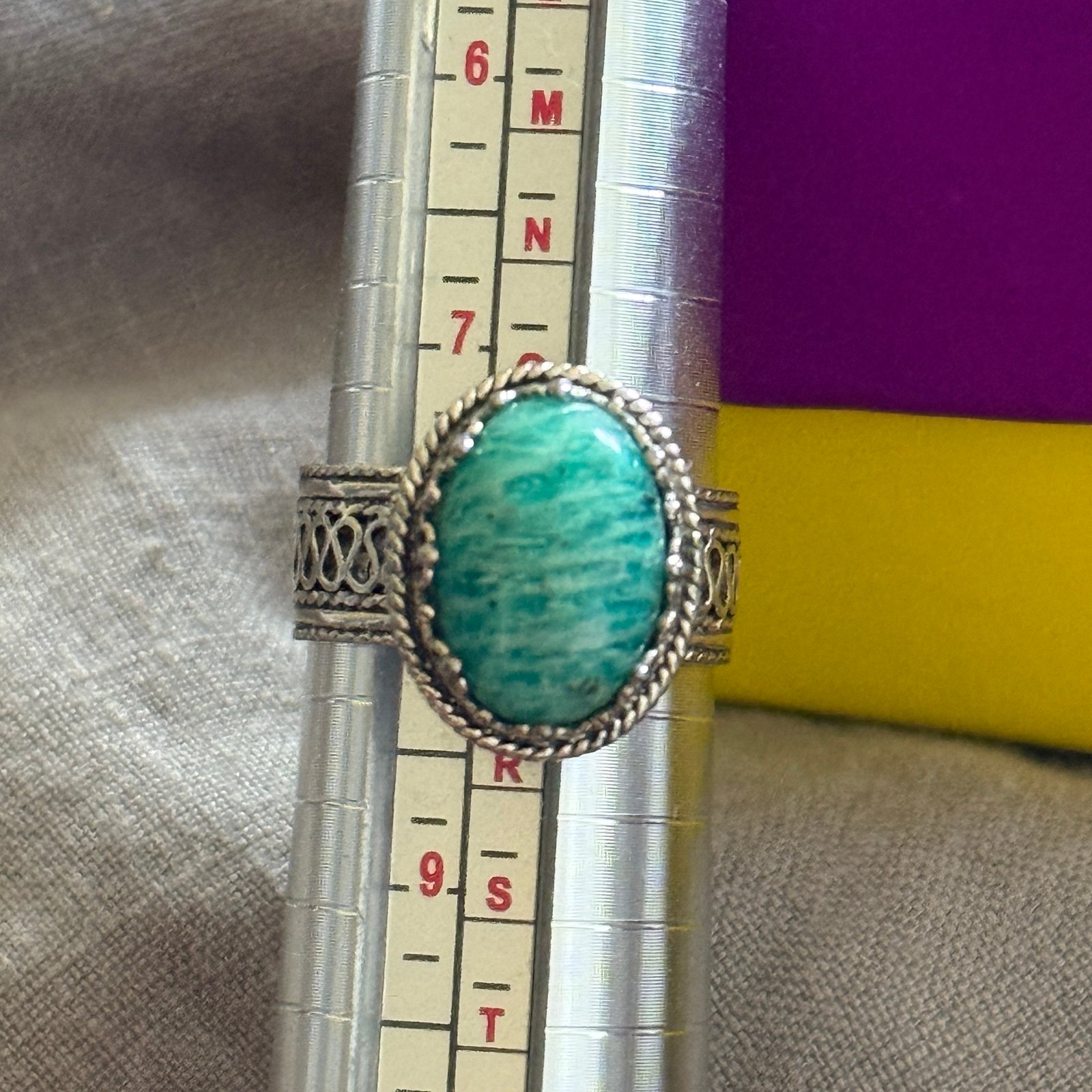 New Filigree Art Amazonite Gemstone Woman Silver 925 Cocktail Ring