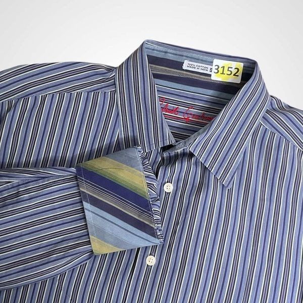 Robert Graham Shirt Mens 2XL Blue Striped Knowledge Wisdom Flip Cuff Button Up