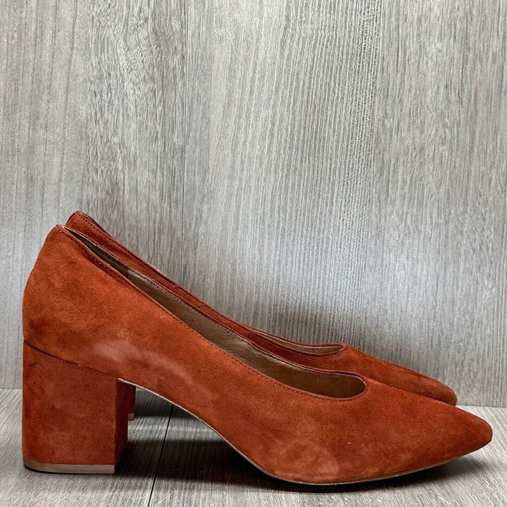 Madewell Shoes Womens Sz 7.5 Suede Pointed Slip On Block Heel Pumps Redwood