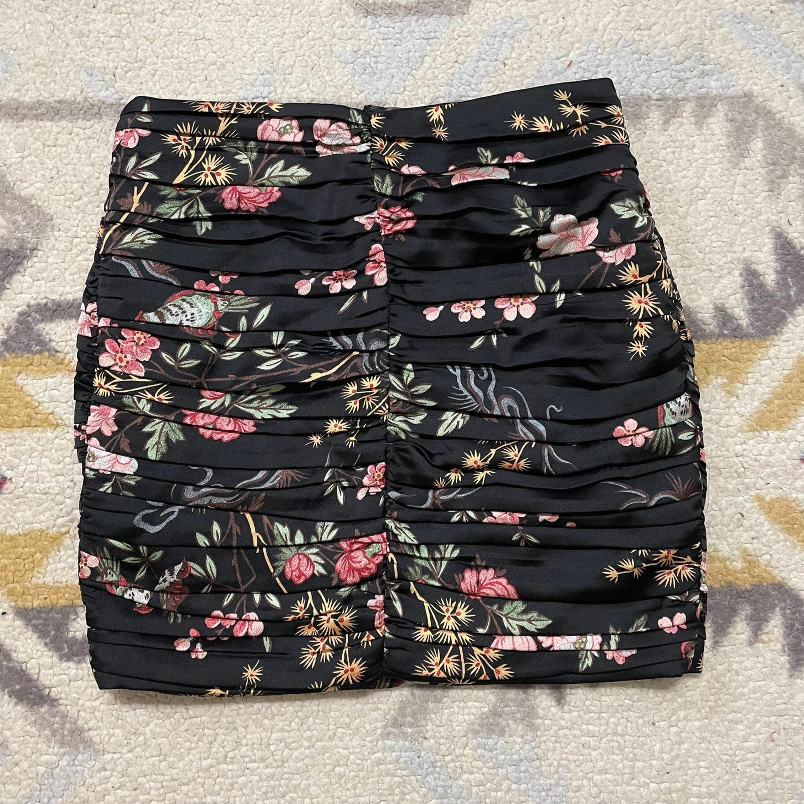 Mango MNG RUCHED Asian Oriental PRINT Short SKIRT Size XS