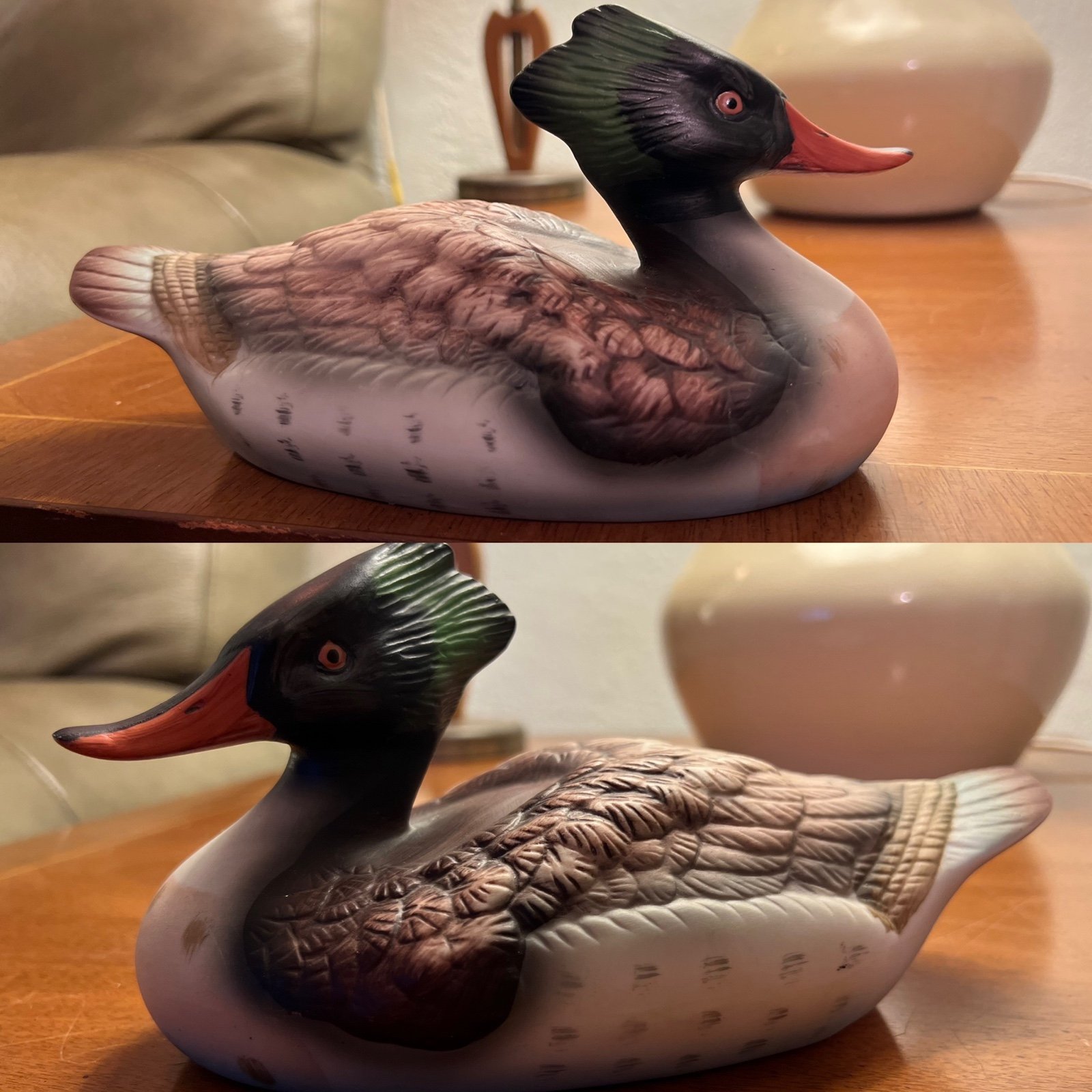 MEGANSER REALISTIC DUCK DECOY CERAMIC POTTERY