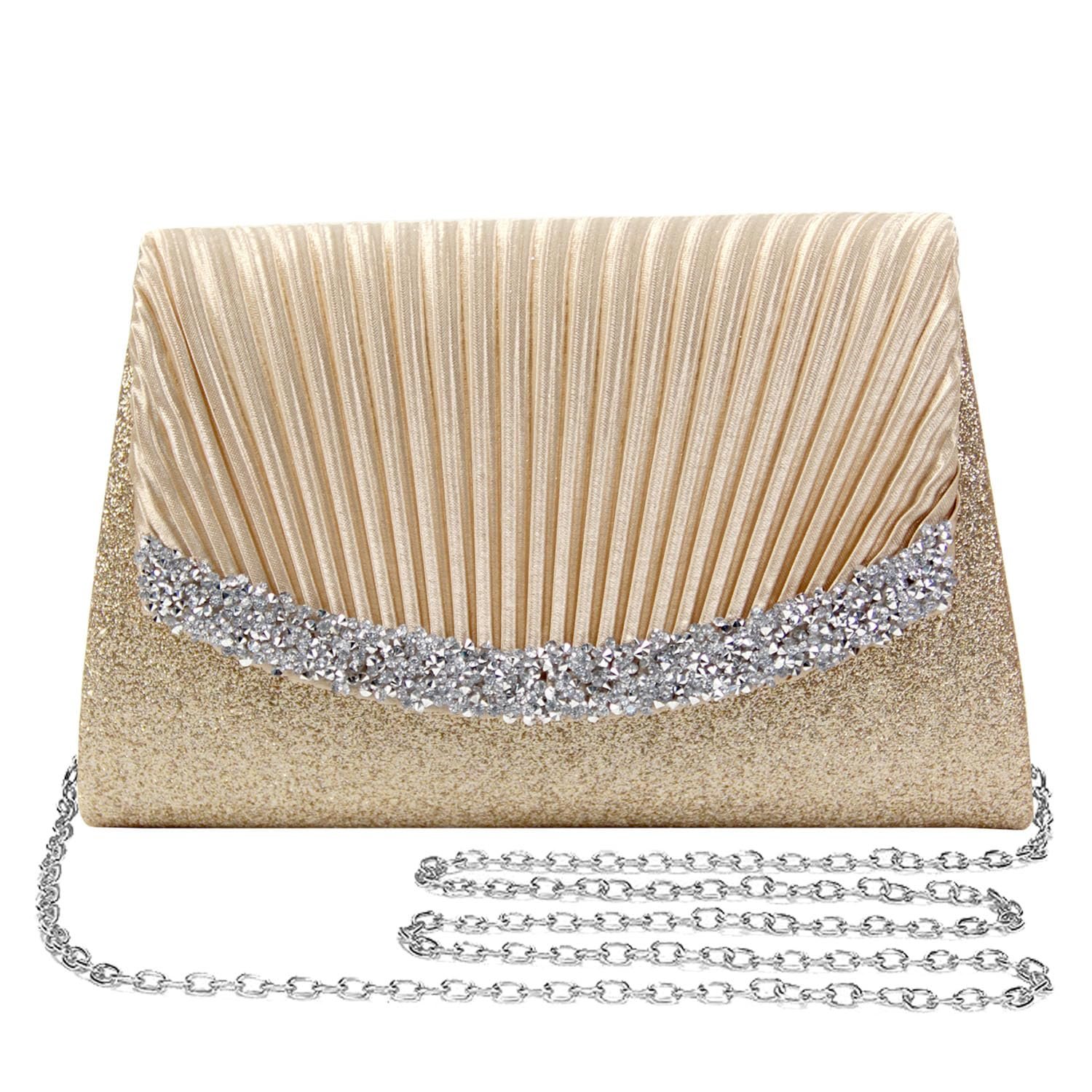 Golden Rhinestone Evening Handbag - Clutch for Weddings & Parties