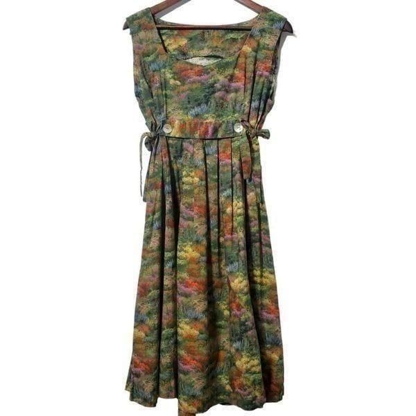 Handmade Womens Garden Day Dress Size S Pleated Thomas Kinkade Forest Fairy