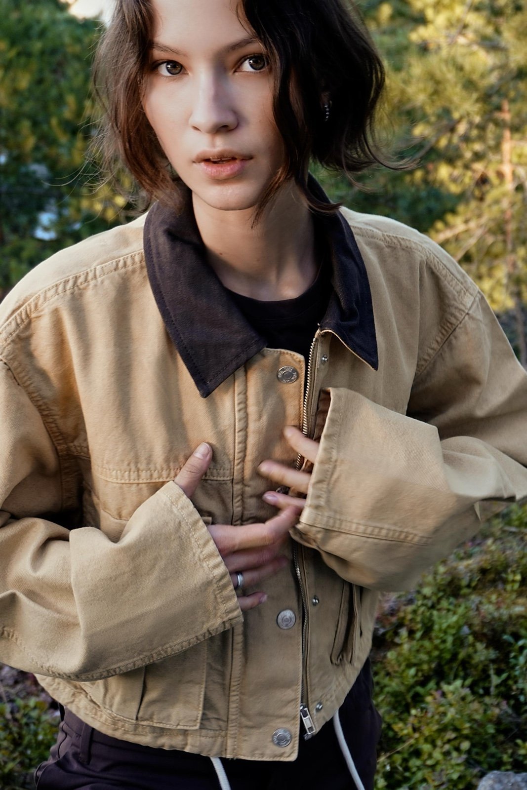 NWT Zara Contrasting Collar Jacket in Taupe Brown - XS