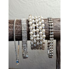 Lot of Four Vintage Pearl Rhinestone Silver Tone Bracelets