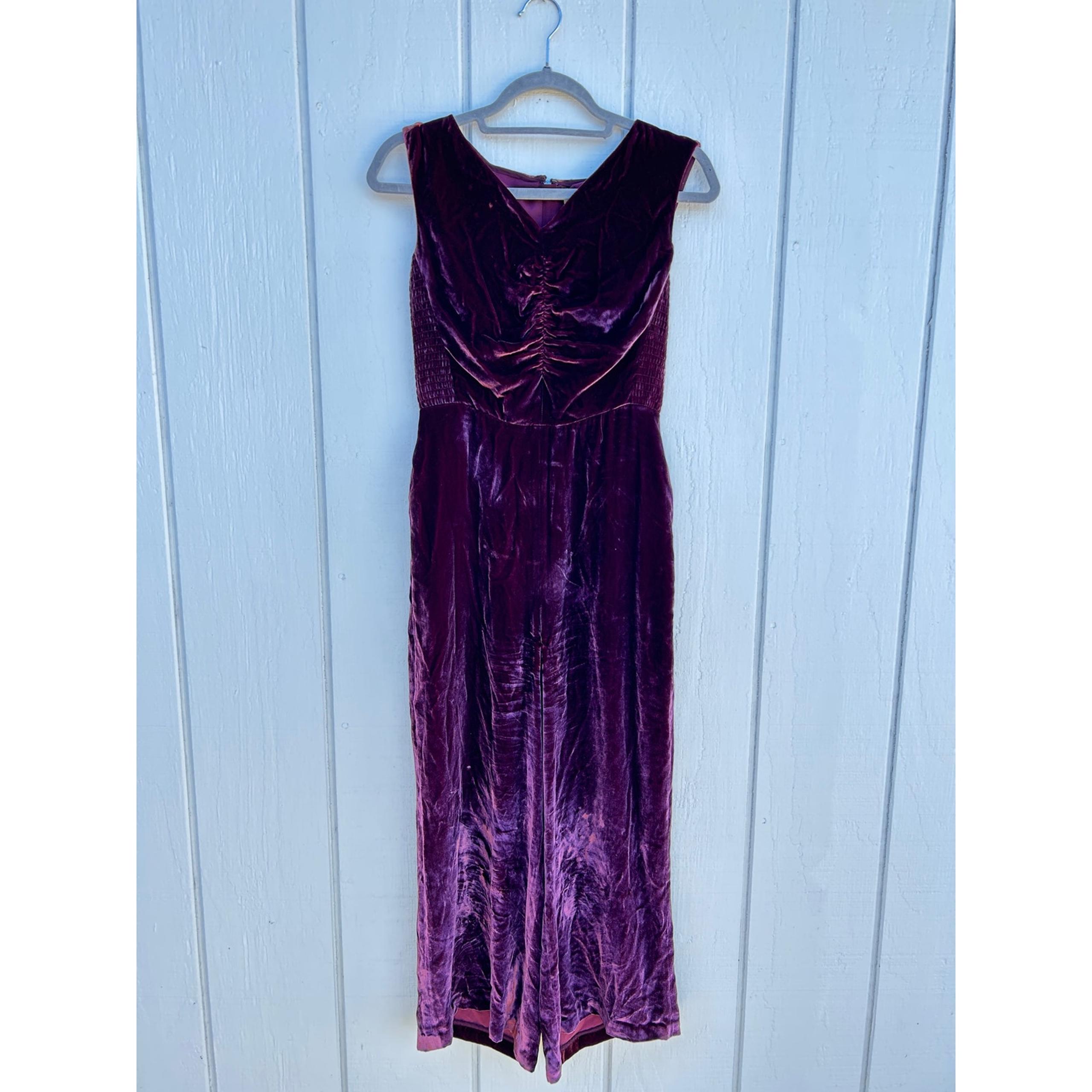 GORGEOUS Rebecca Taylor Bordeaux Ruched Velvet Sleeveless Wide Leg Jumpsuit