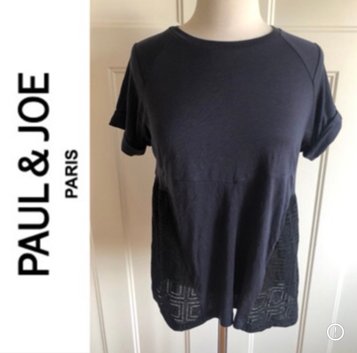 NWT 275~PAUL & JOE Paris~Navy/Black Broderie Anglaise T-Shirt~Small/Medium