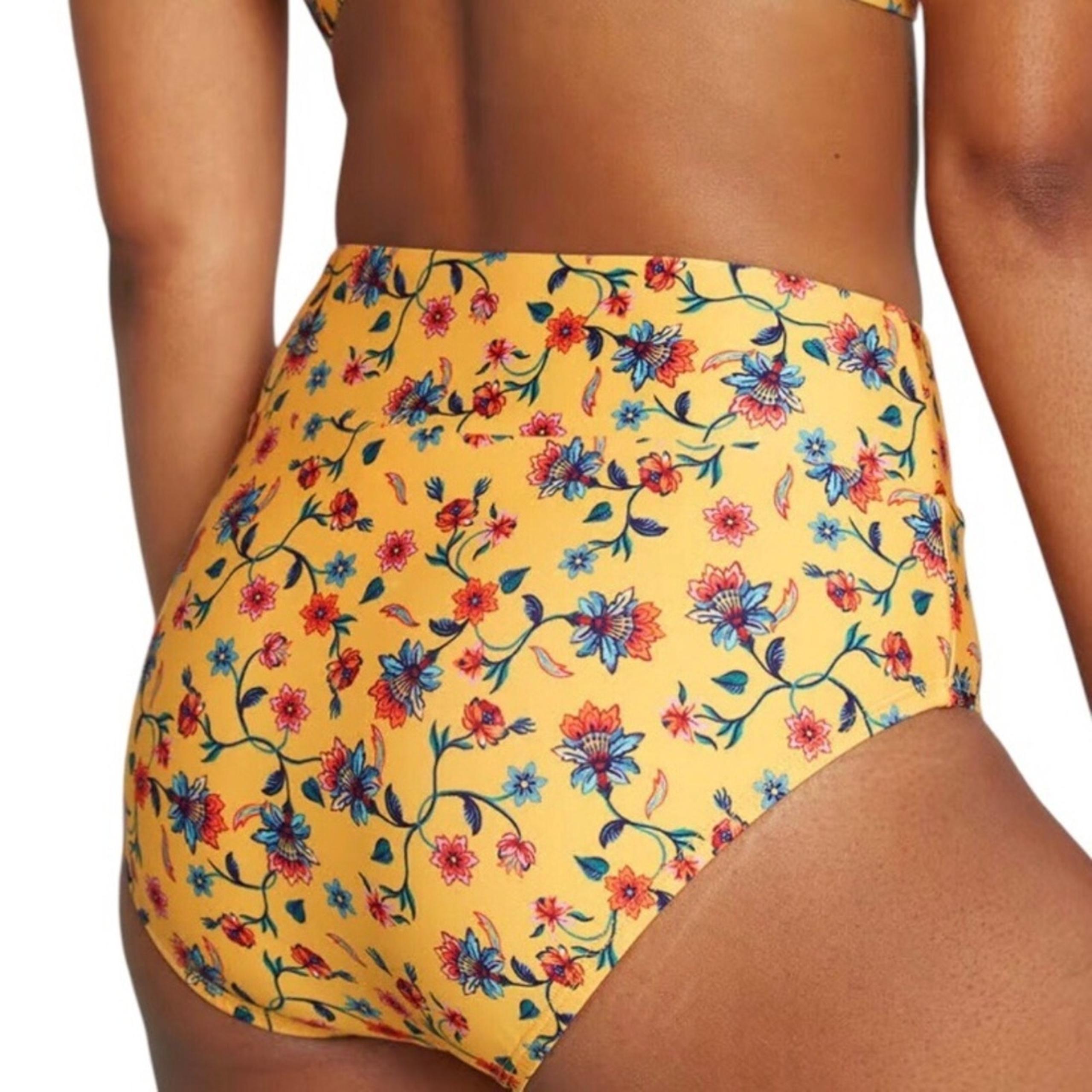ModCloth NIP Sara Retro Charm Yellow Print High-Waisted Bikini Bottom Size XL