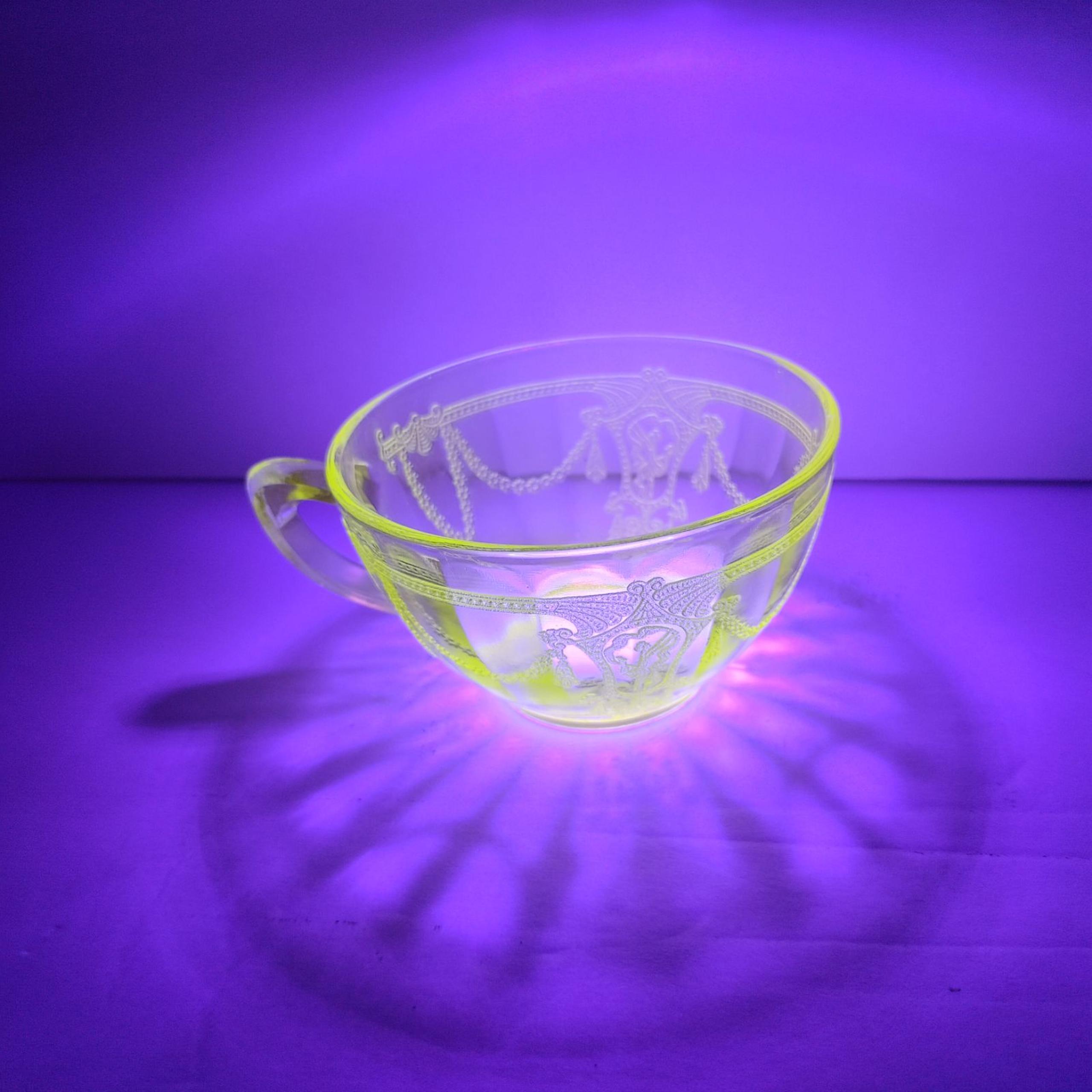Vintage Anchor Hocking Vaseline Uranium Glass Cameo Ballerina Dancing Tea Cup