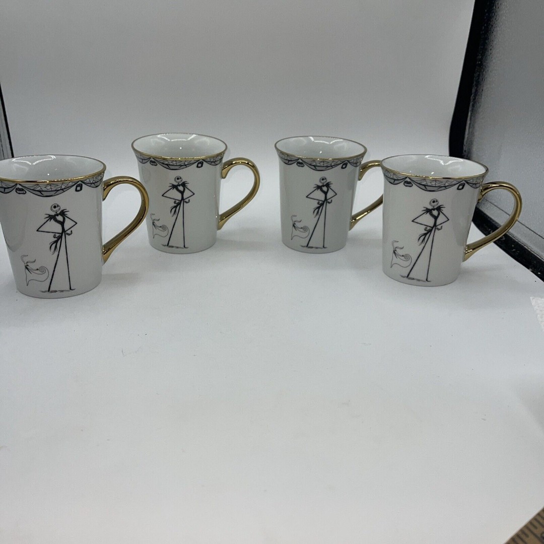 Nightmare Before Christmas Jack + Zero Ceramic Mugs New Set Of 4