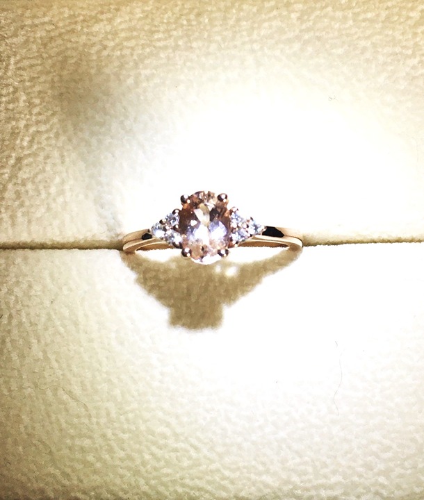 Rose Gold Solitaire Cut Oval Morganite Engagement Ring with Diamond Accents