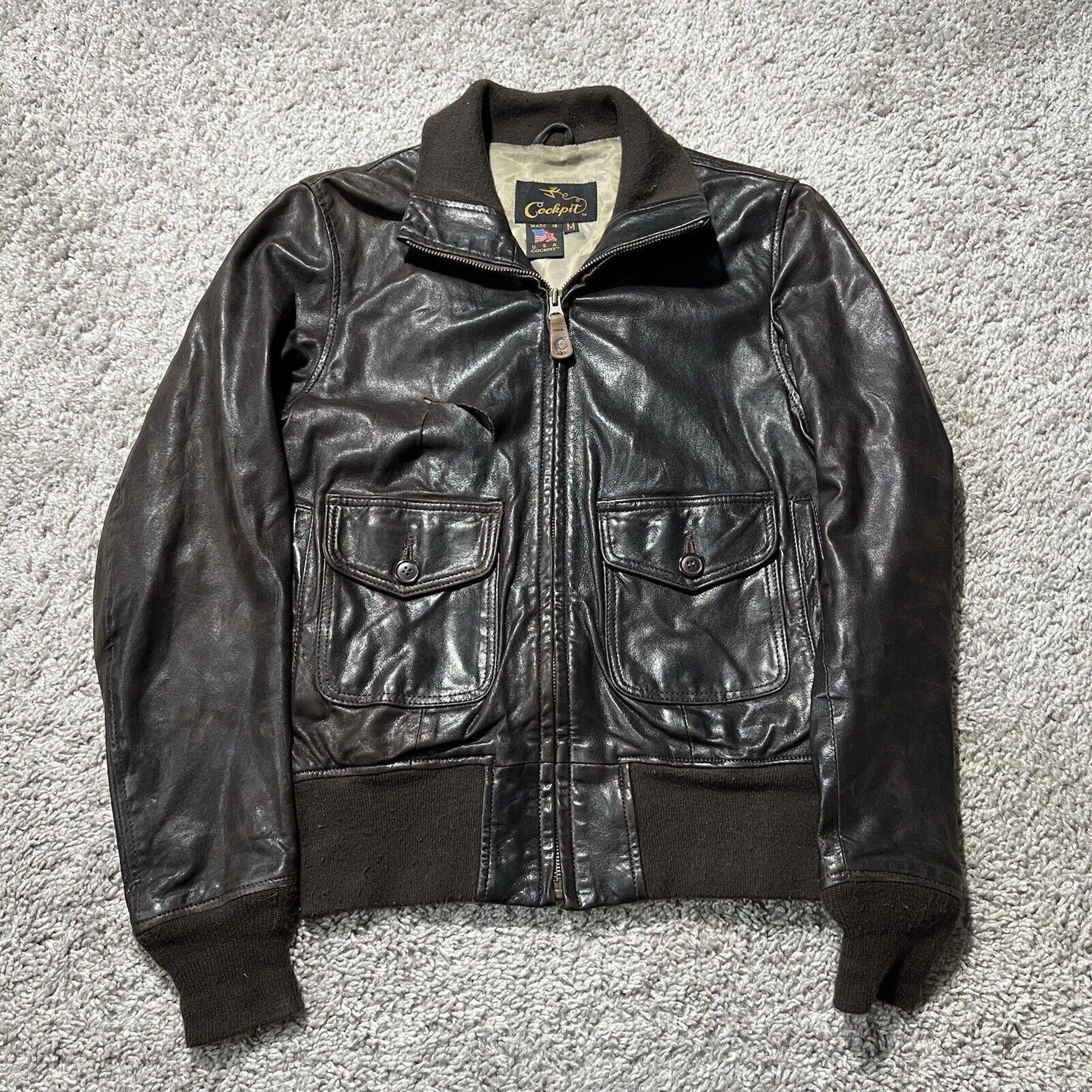 Vintage Cockpit USA Leather Flight Bomber Pilot Jacket Medium Brown A-2 *RIP