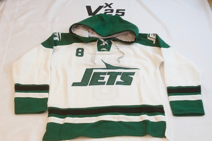 Men's New York Jets Aaron Rodgers #8 Hockey Jersey Hoodie Sz Lg