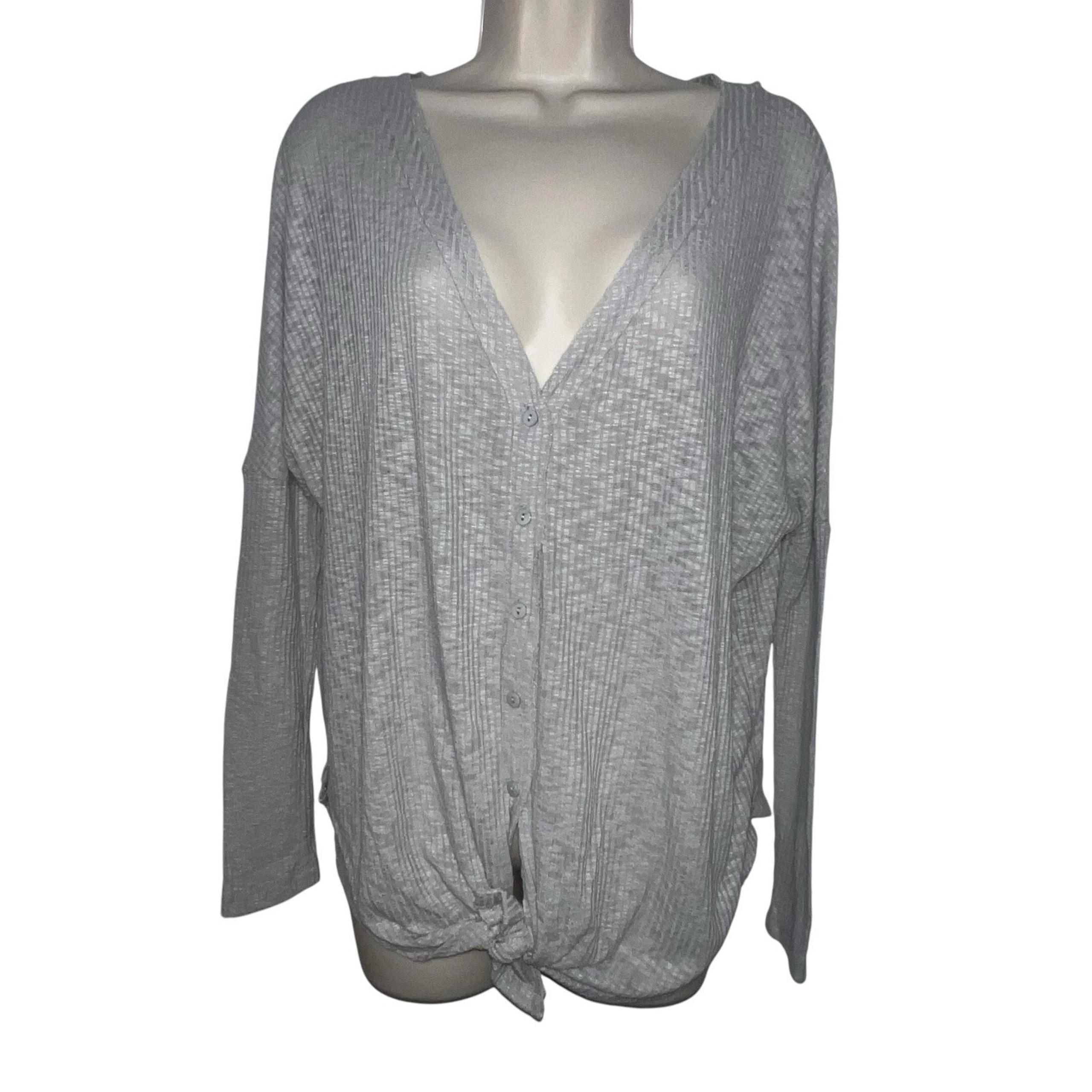 CASLON Women's XS Heathered Gray Cardigan Button Tie Long Sleeve Sweater Shirt